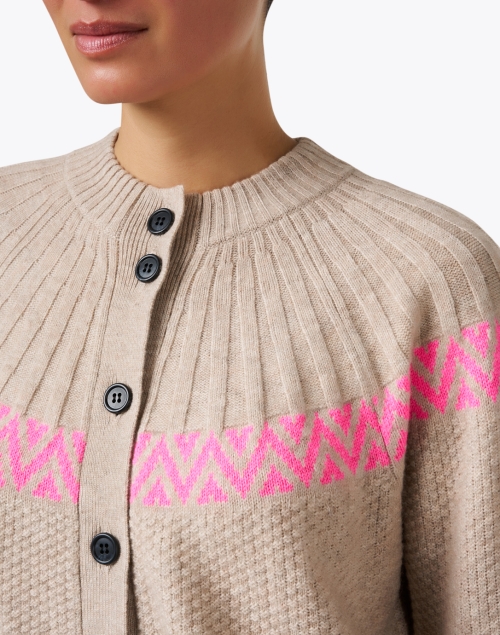 Extra_1 image - Jumper 1234 - Nordic Tan and Pink Stitch Cashmere Wool Cardigan
