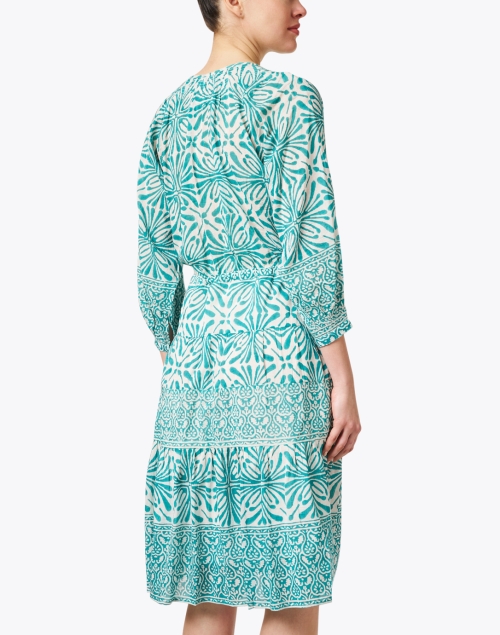 Back image - Bell - Courtney Turquoise Print Cotton Silk Dress