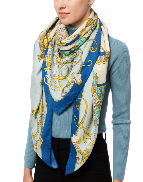 Rani Arabella - Blue Toy Horses Cashmere and Silk Scarf