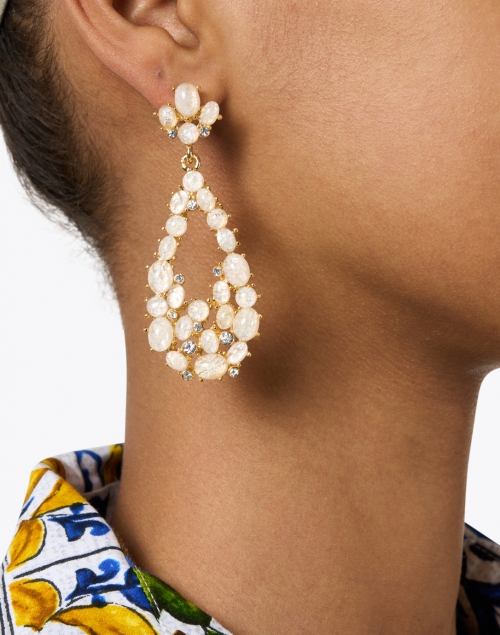 Look image - Kenneth Jay Lane - Gold and White Opal Crystal Teardrop Earrings
