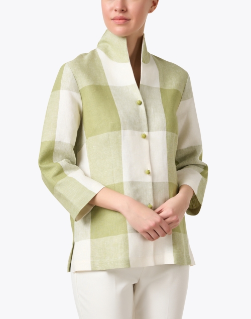 Front image - Connie Roberson - Ronette Green Print Linen Jacket