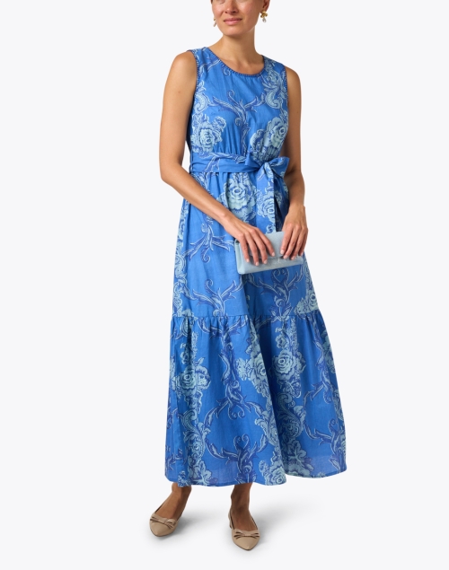 Greta Blue Printed Belted Dress
