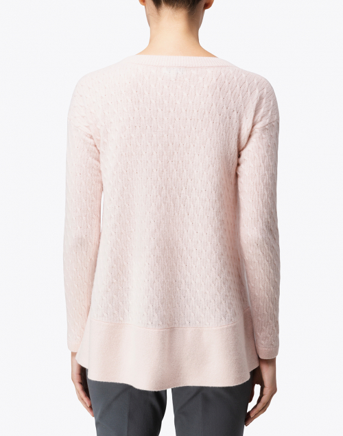 Back image - Cortland Park - St. Tropez Pale Pink Cable Knit Cashmere Sweater