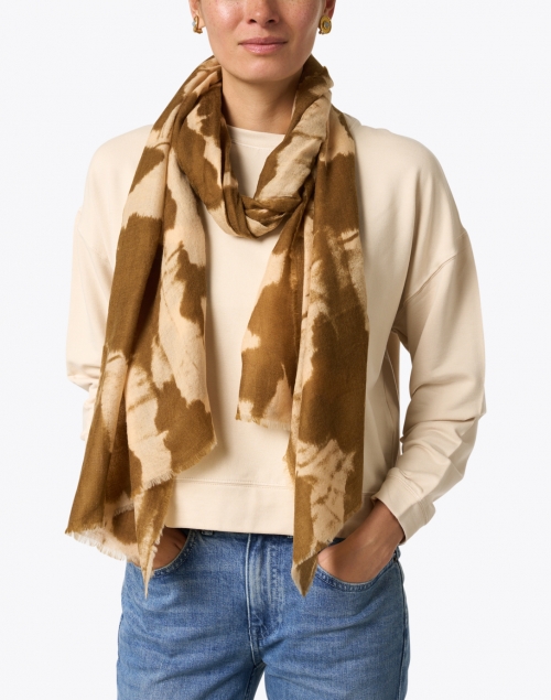 Look image - Amato - Camel Abstract Print Wool Silk Scarf