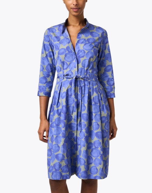 Front image - Rosso35 - Blue and Green Print Cotton Shirt Dress