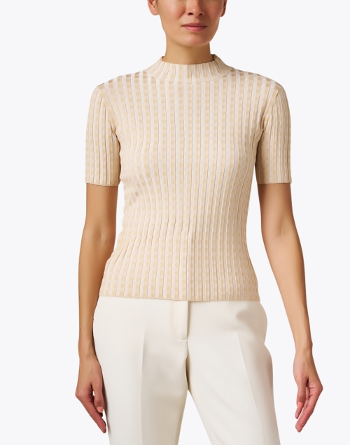 Front image - Lafayette 148 New York - Gingham Beige Knit Top