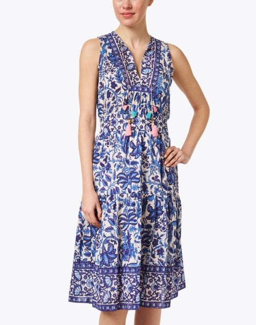 Front image - Bell - Emily Blue Print Cotton Silk Dress