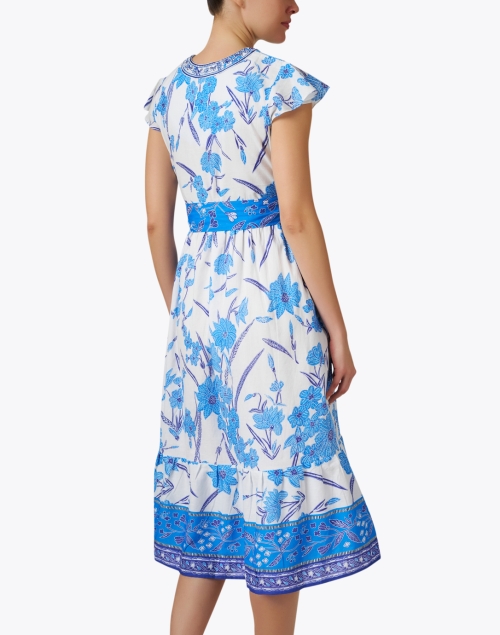 Back image - Bella Tu - Blue and White Floral Print Belted Dress
