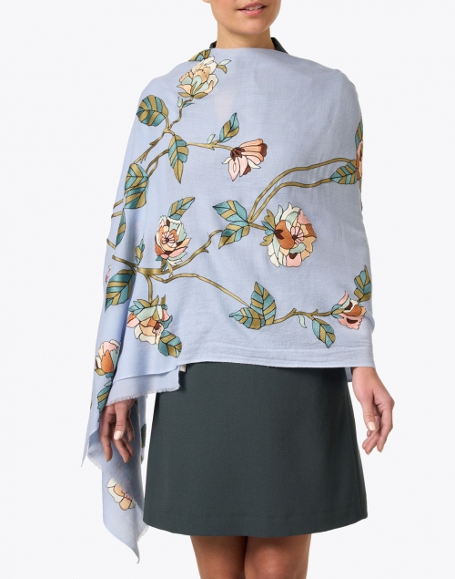 Look image - Janavi - Blue Garden Floral Embroidered Wool Scarf