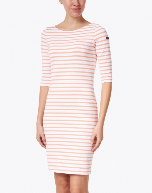 Saint James - Propriano White and Coral Striped Jersey Dress