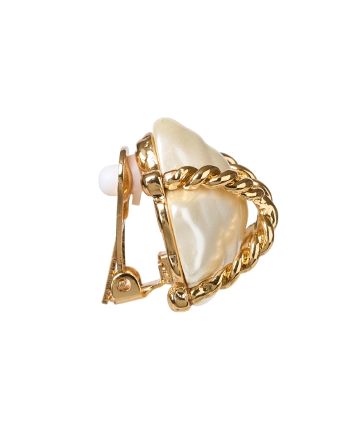 Back image - Kenneth Jay Lane - Gold Braided X Pearl Clip Earrings