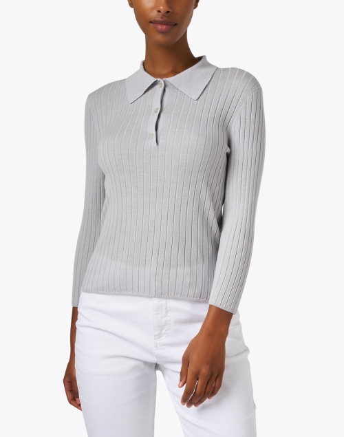 Front image - Vince - Grey Ribbed Polo Top