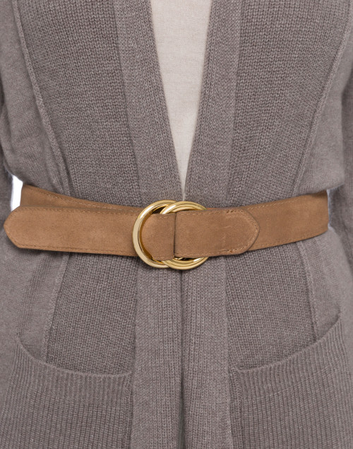 Cocoa Suede Belt with Double Gold Rings