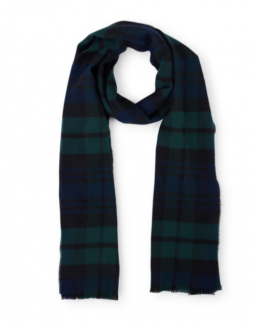 Product image - Johnstons of Elgin - Navy and Green Tartan Extra Fine Wool Scarf