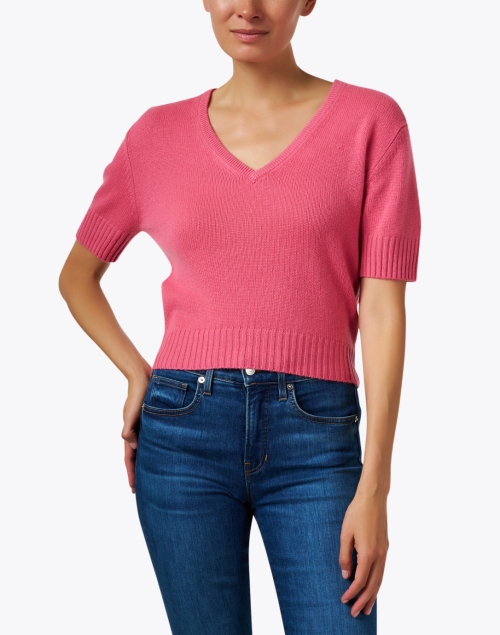 Front image - Allude - Pink Cashmere V-Neck Sweater