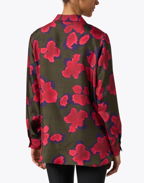 Back image - Rosso35 - Green and Red Floral Print Silk Blouse