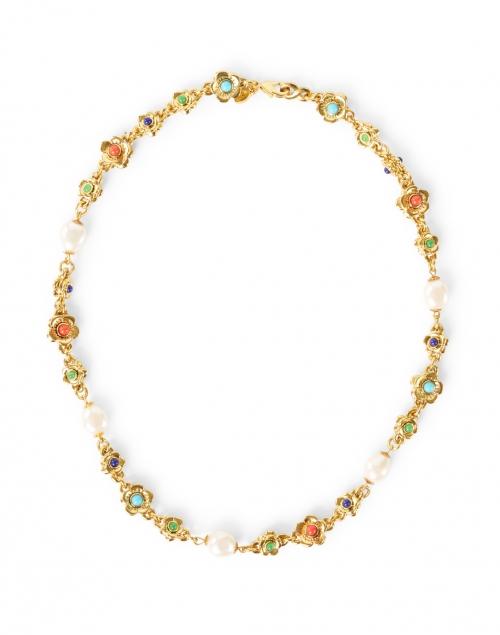 Product image - Kenneth Jay Lane - Gold Multicolor and Pearl Cabochons Flowers Necklace