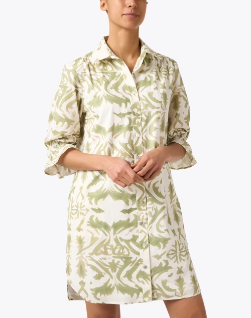 Front image - Finley - Miller White and Green Print Shirt Dress