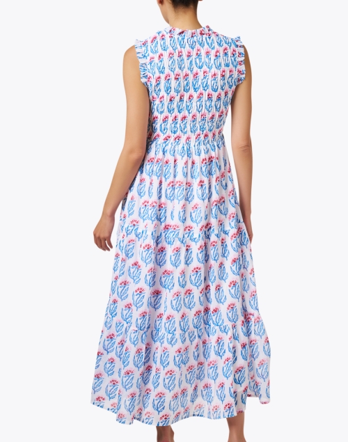 Back image - Oliphant - Blue and White Print Smocked Dress