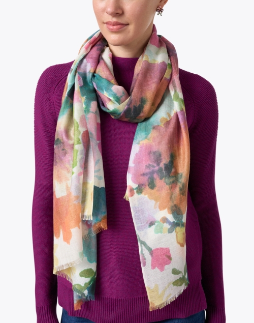 Multi Abstract Floral Print Silk Cashmere Scarf
