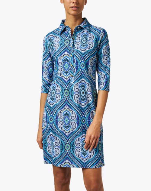 Front image - Jude Connally - Susanna Blue Print Shirt Dress