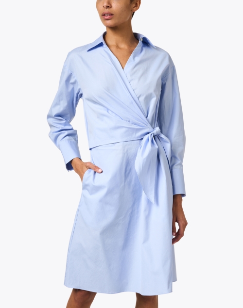 Front image - Vince - Light Blue Cotton Wrap Shirt Dress