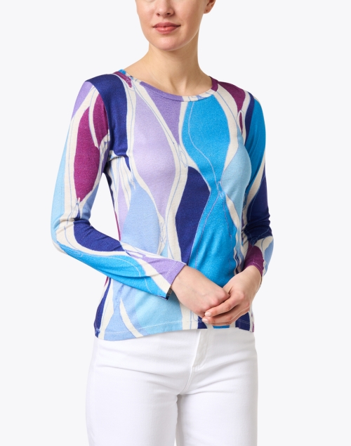 Front image - Pashma - Blue and Purple Print Cashmere Silk Sweater