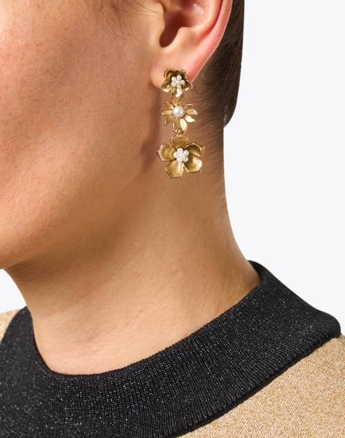 Gold and Pearl Floral Drop Earrings