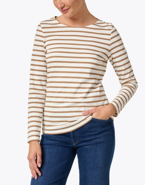 Front image - Saint James - Minquidame Ivory and Brown Striped Cotton Top