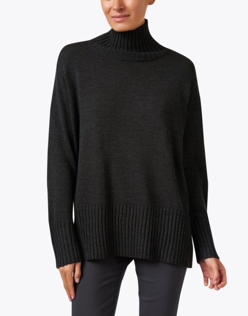 Front image - Eileen Fisher - Charcoal Grey Wool Turtleneck Sweater