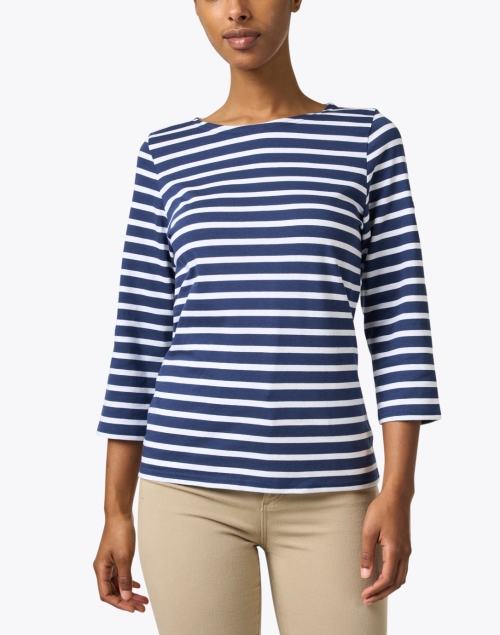 Front image - Saint James - Galathee Navy and White Striped Shirt