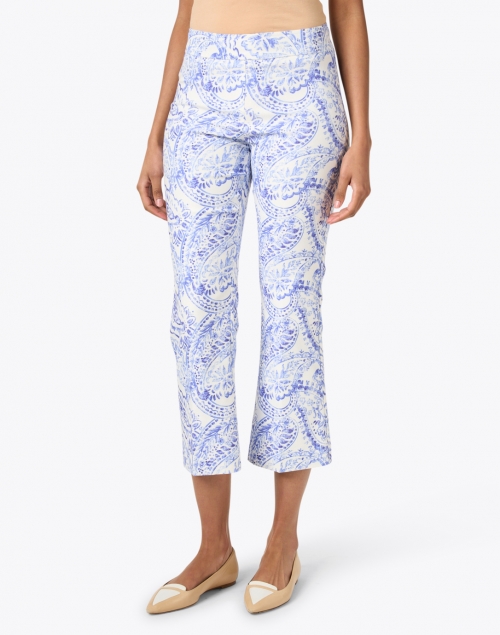 Front image - Avenue Montaigne - Leo Blue and White Paisley Print Pull On Pant