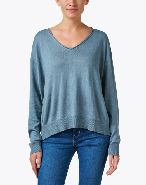 Front image - Eileen Fisher - Blue Cotton Blend Sweater