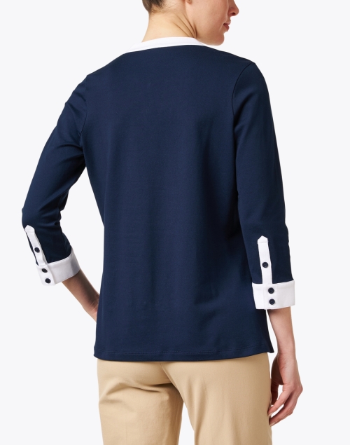 Back image - E.L.I. - Navy and White Cotton Poplin Henley Top