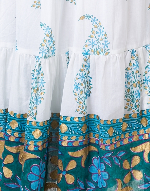 Fabric image - Oliphant - White and Turquoise Print Cotton Shirt Dress