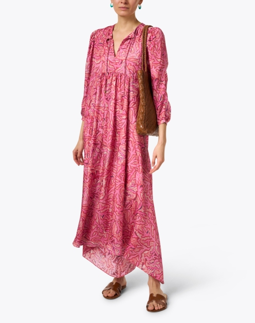 Mila Pink Print Silk Maxi Dress