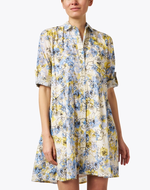Front image - Ro's Garden - Deauville Blue and Yellow Print Shirt Dress