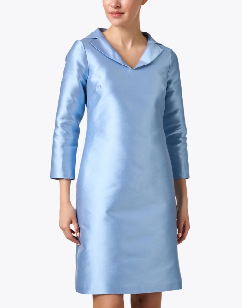 Front image - Bigio Collection - Blue Satin Shift Dress