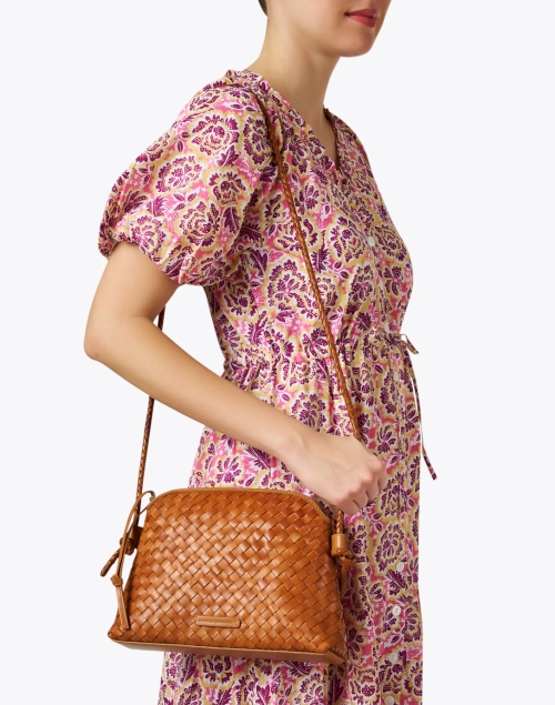 Mallory Brown Woven Leather Crossbody Bag 