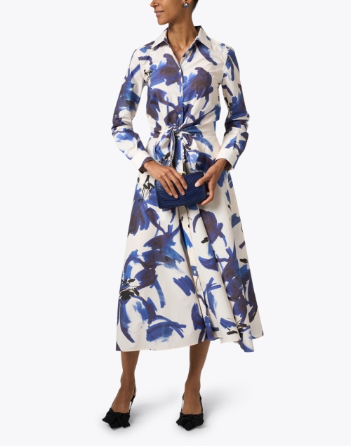Dralla White and Navy Floral Print Dress