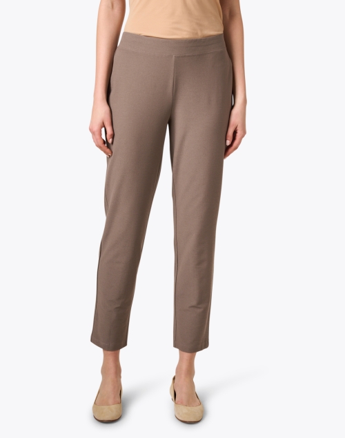 Front image - Eileen Fisher - Taupe Stretch Crepe Slim Ankle Pant