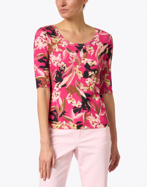 Front image - Marc Cain - Pink Floral Print Stretch Cotton Top