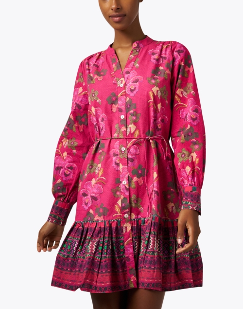 Front image - Ro's Garden - Ines Red Floral Shirt Dress