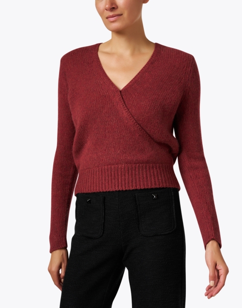 Front image - White + Warren - Red Cashmere Wrap Top
