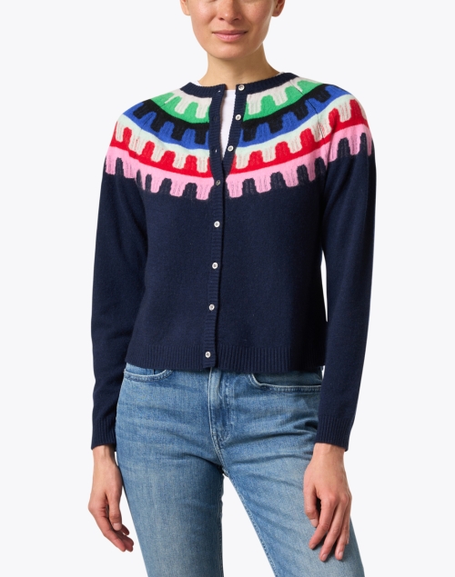 Front image - Jumper 1234 - Navy Multi Ric-Rac Cashmere Cardigan