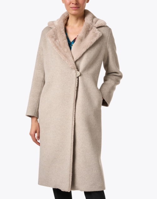 Front image - Cinzia Rocca Icons - Oatmeal Wool Eco Shearling Lined Coat