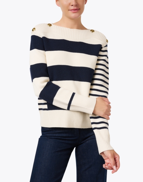 Front image - Tara Jarmon - Poetesse Navy and White Striped Sweater