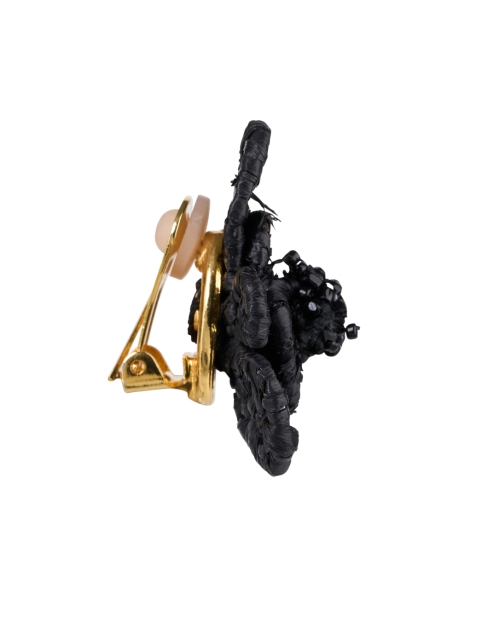 Back image - Oscar de la Renta - Black Flower Raffia Clip Earrings