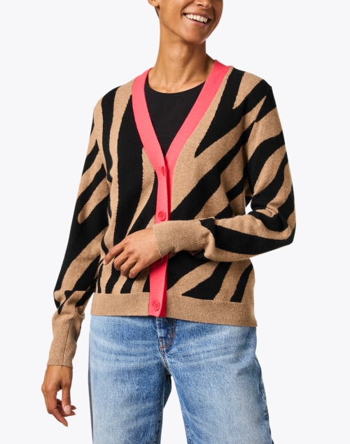 Front image - Chinti and Parker - Zebra Print Wool Cashmere Cardigan