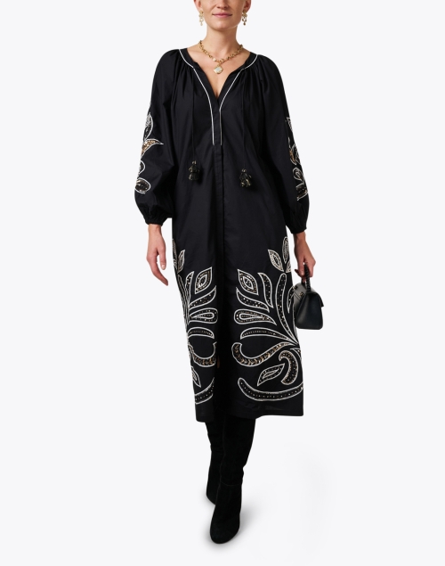 Kali Black and White Embroidered Cotton Dress